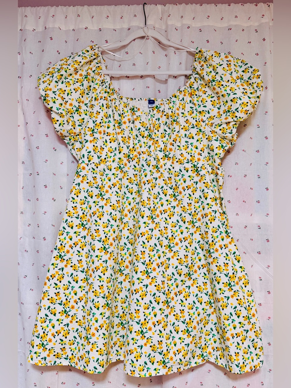 Old Navy White Mini Dress with Yellow Floral Print Size XXL